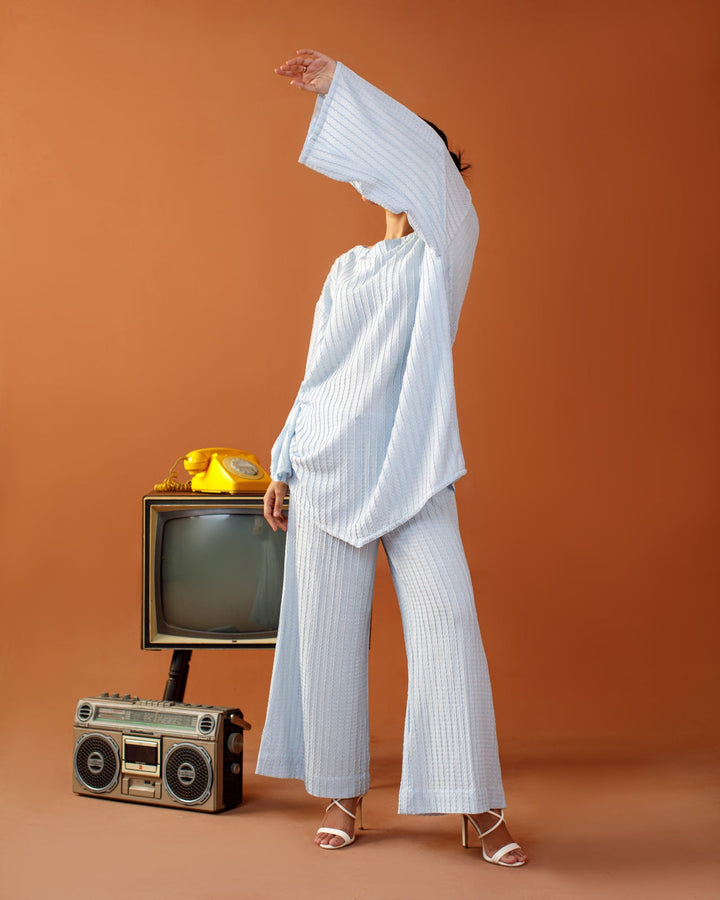 Ombrella - Blue Hour Coord Sky Blue Ribbed knit Co-Ord Set For Women - 2 Piece