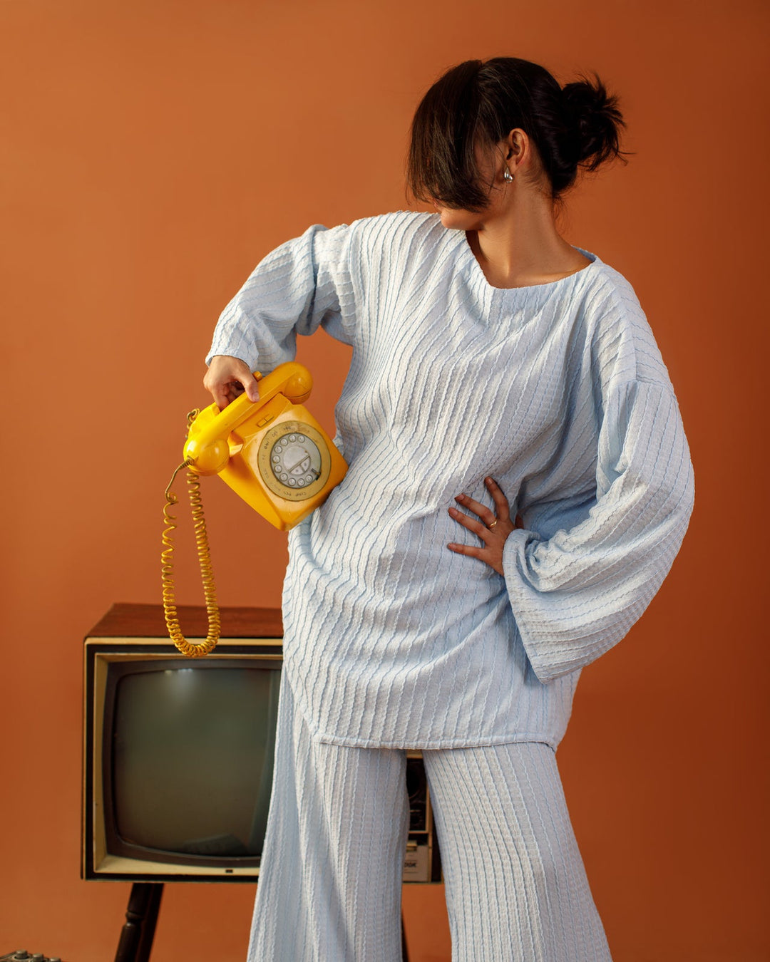 Ombrella - Blue Hour Coord Sky Blue Ribbed knit Co-Ord Set For Women - 2 Piece