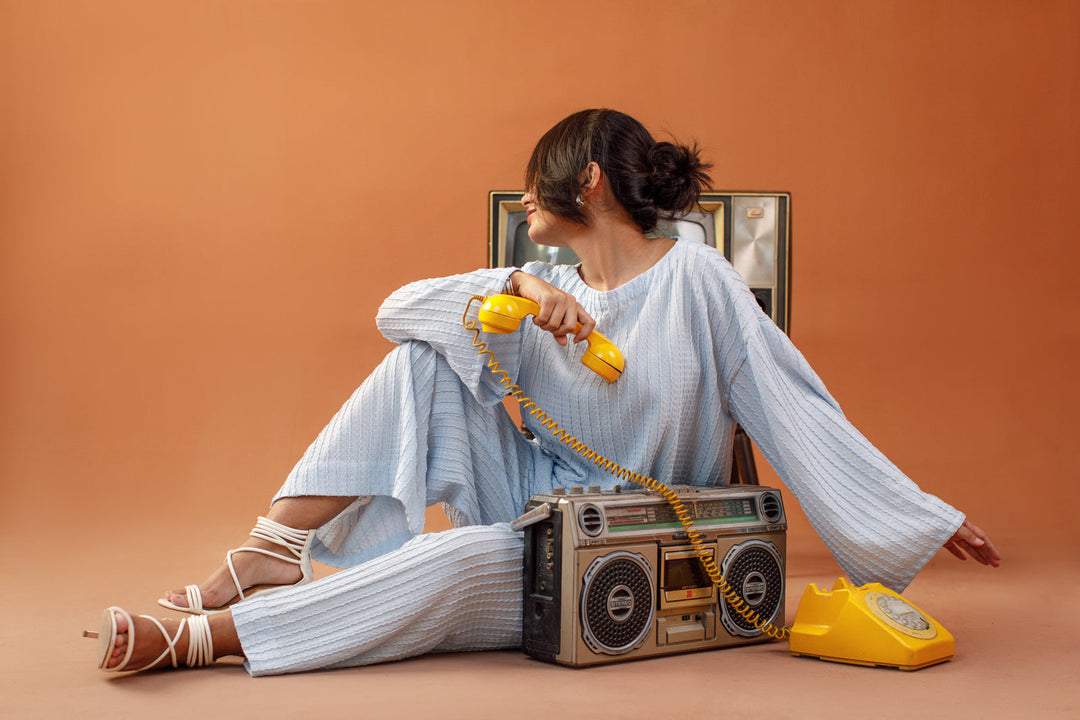 Ombrella - Blue Hour Coord Sky Blue Ribbed knit Co-Ord Set For Women - 2 Piece