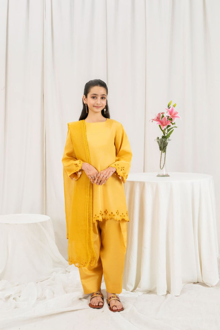 Fozia Khalid - SAFFRON - Mustard - Silk & Organza - 3 Piece