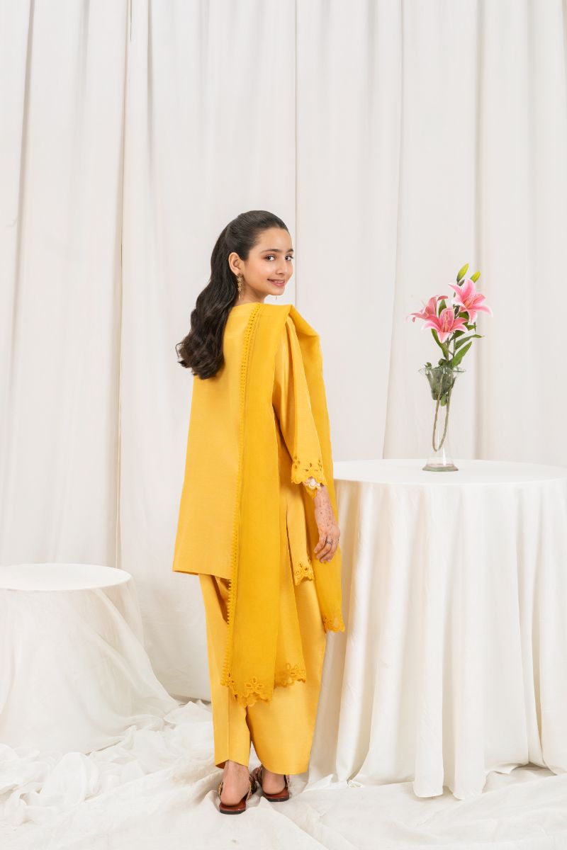 Fozia Khalid - SAFFRON - Mustard - Silk & Organza - 3 Piece