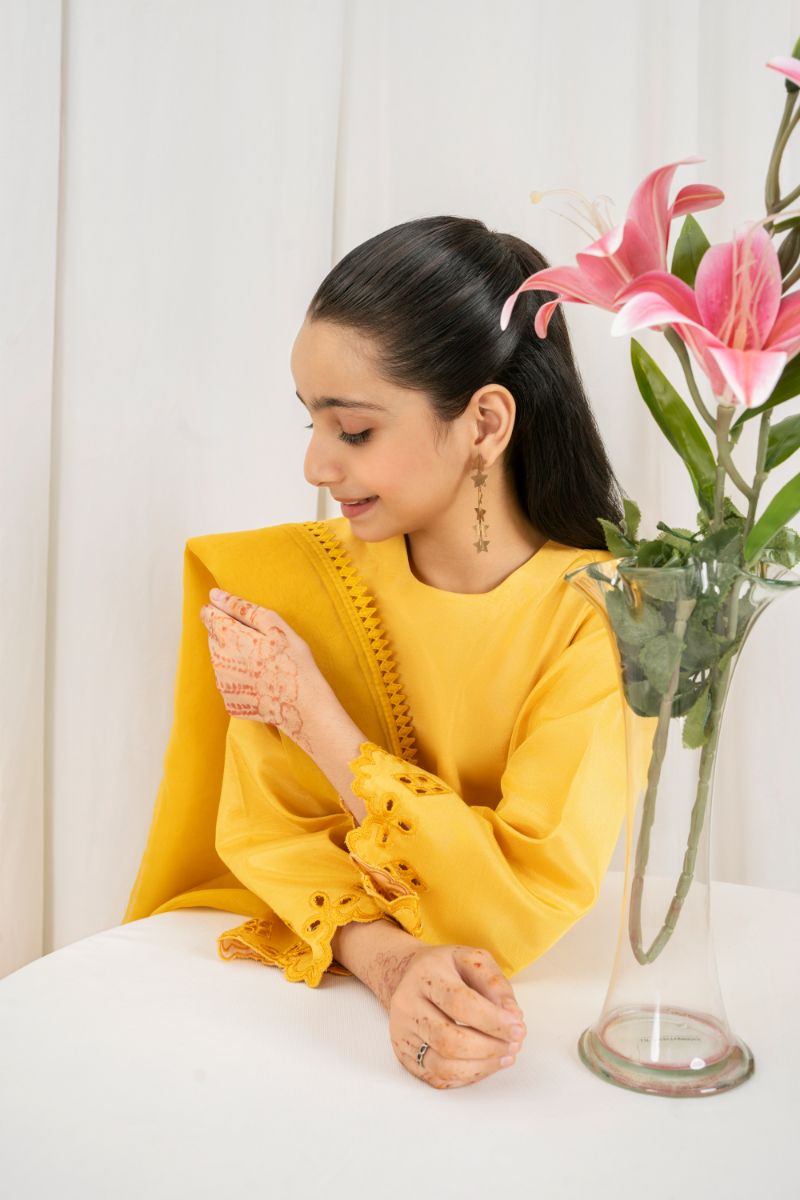 Fozia Khalid - SAFFRON - Mustard - Silk & Organza - 3 Piece