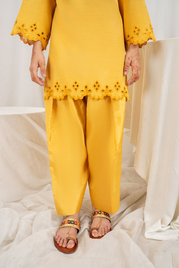 Fozia Khalid - SAFFRON - Mustard - Silk & Organza - 3 Piece