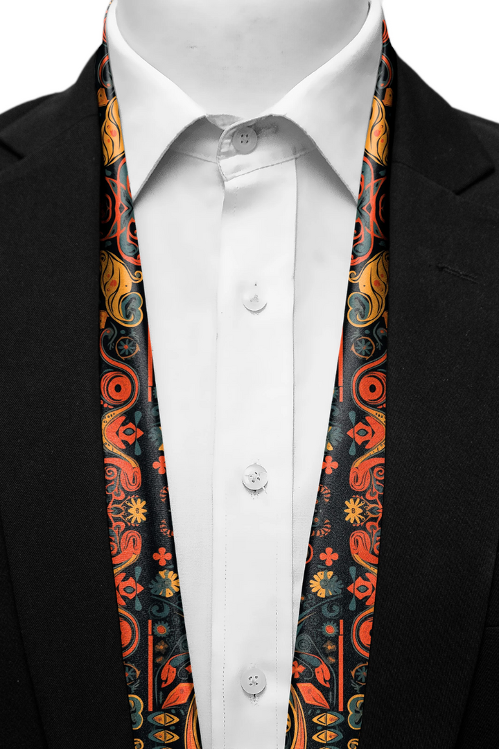 Black Wolf - ETHNIC ANTIQUE MEN SCARF - BLACK - SILK - 1 Piece