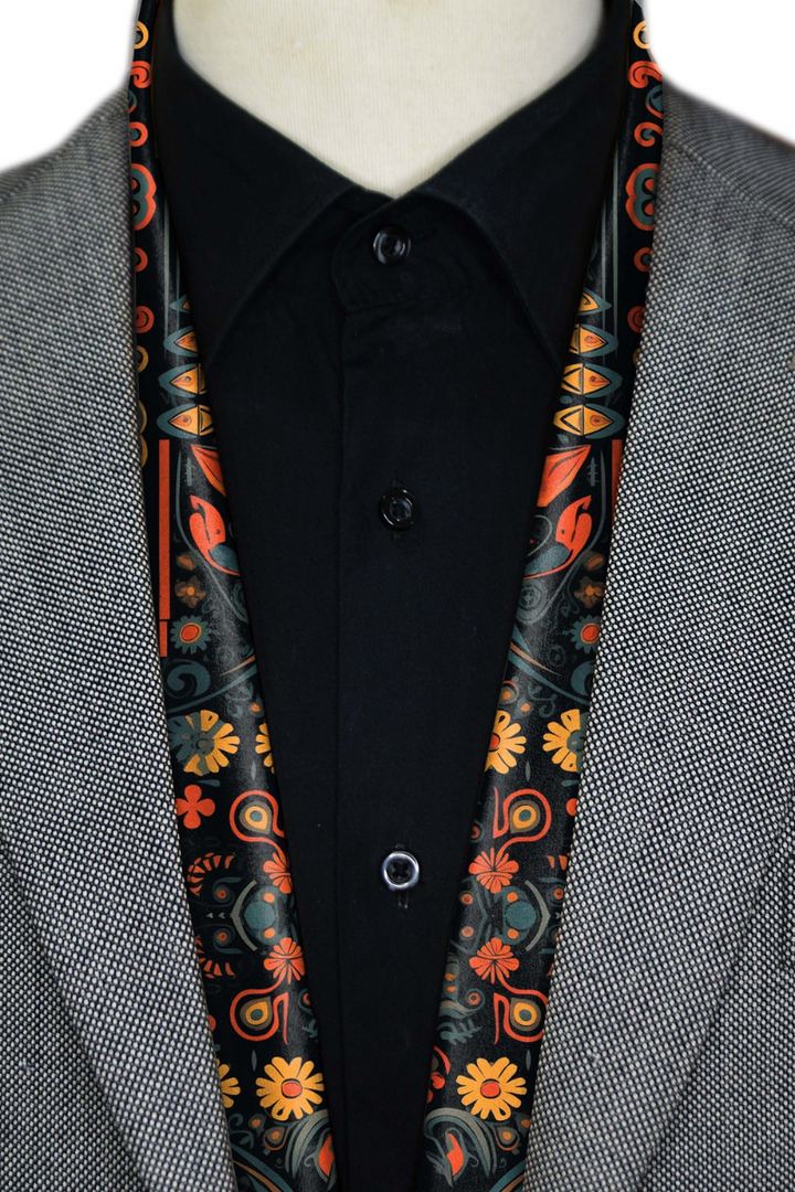 Black Wolf - ETHNIC ANTIQUE MEN SCARF - BLACK - SILK - 1 Piece