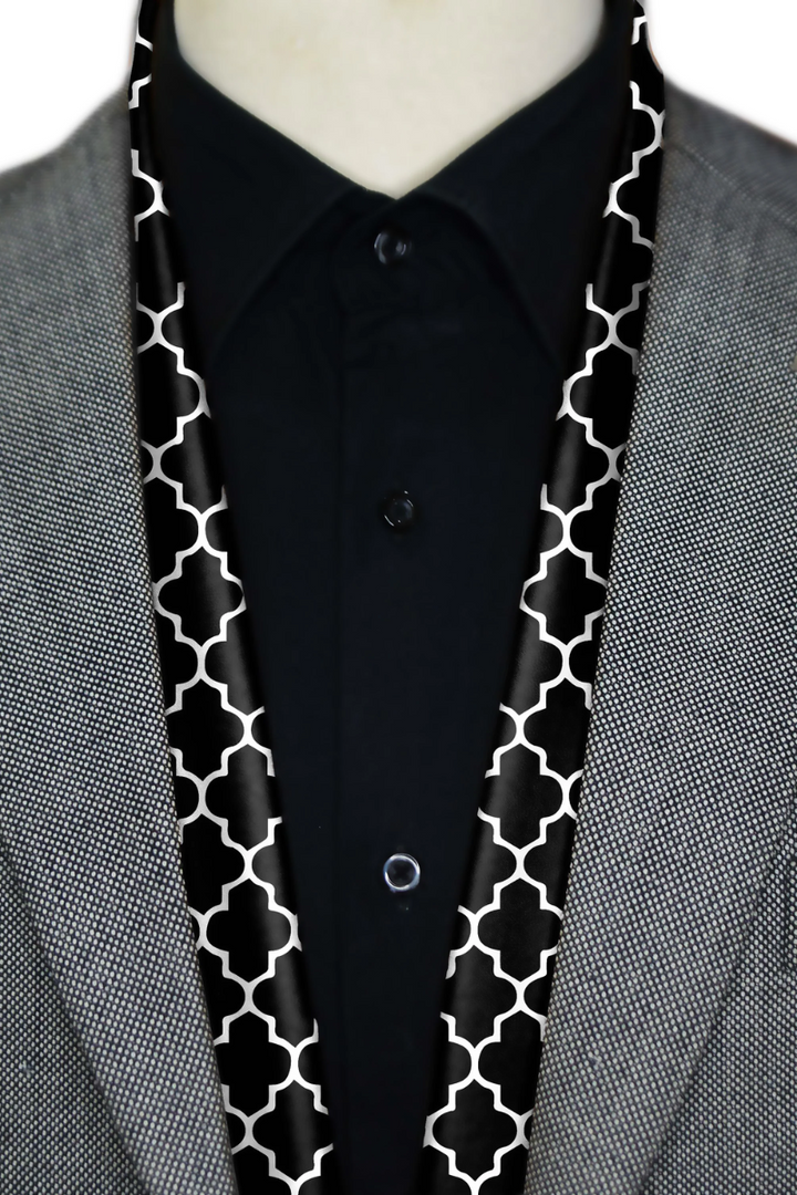 Black Wolf - SILVER GEOMETRIC MEN SCARF - BLACK - SILK - 1 Piece