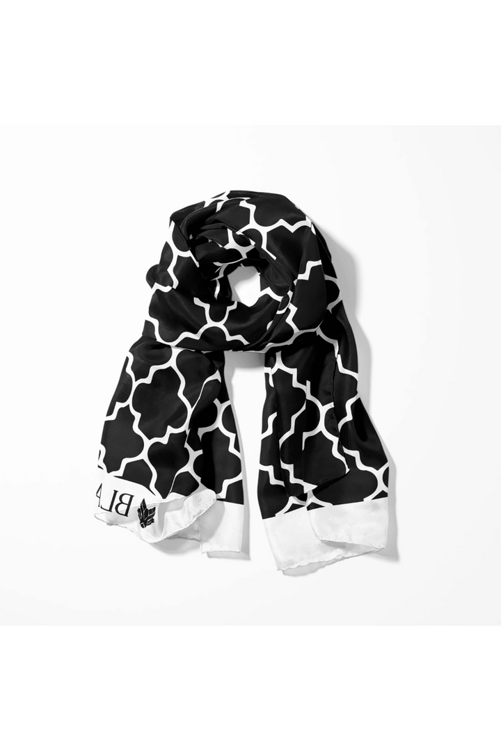 Black Wolf - SILVER GEOMETRIC MEN SCARF - BLACK - SILK - 1 Piece