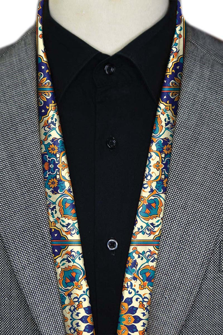 Black Wolf - ARABESQUE VINTAGE ELEGANT MEN SCARF - OFF WHITE - SILK - 1 Piece