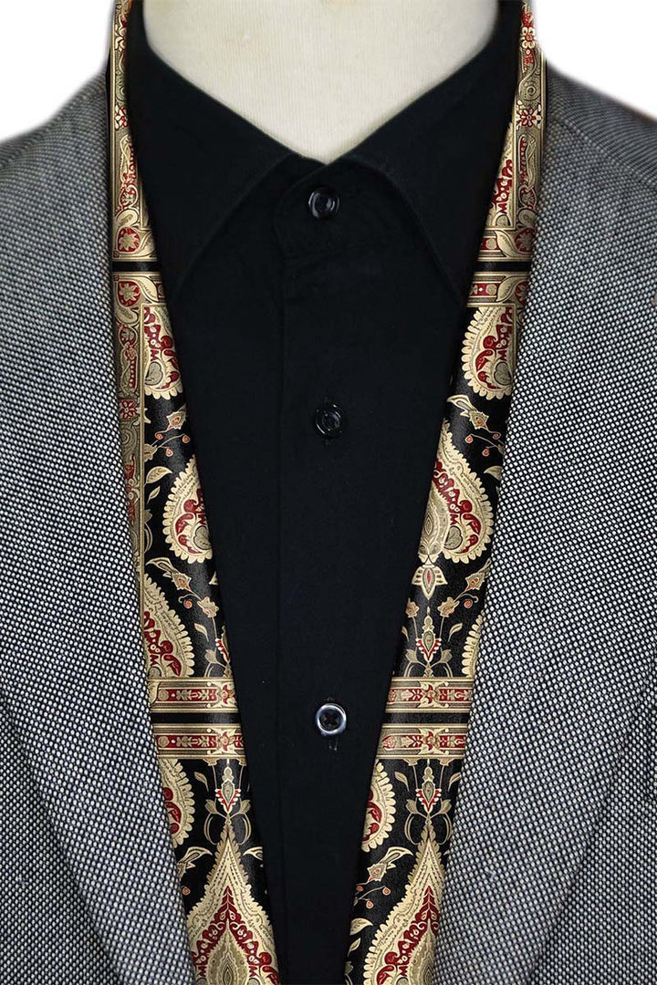 Black Wolf - IKAT ETHNIC MEN SCARF - BLACK - SILK - 1 Piece