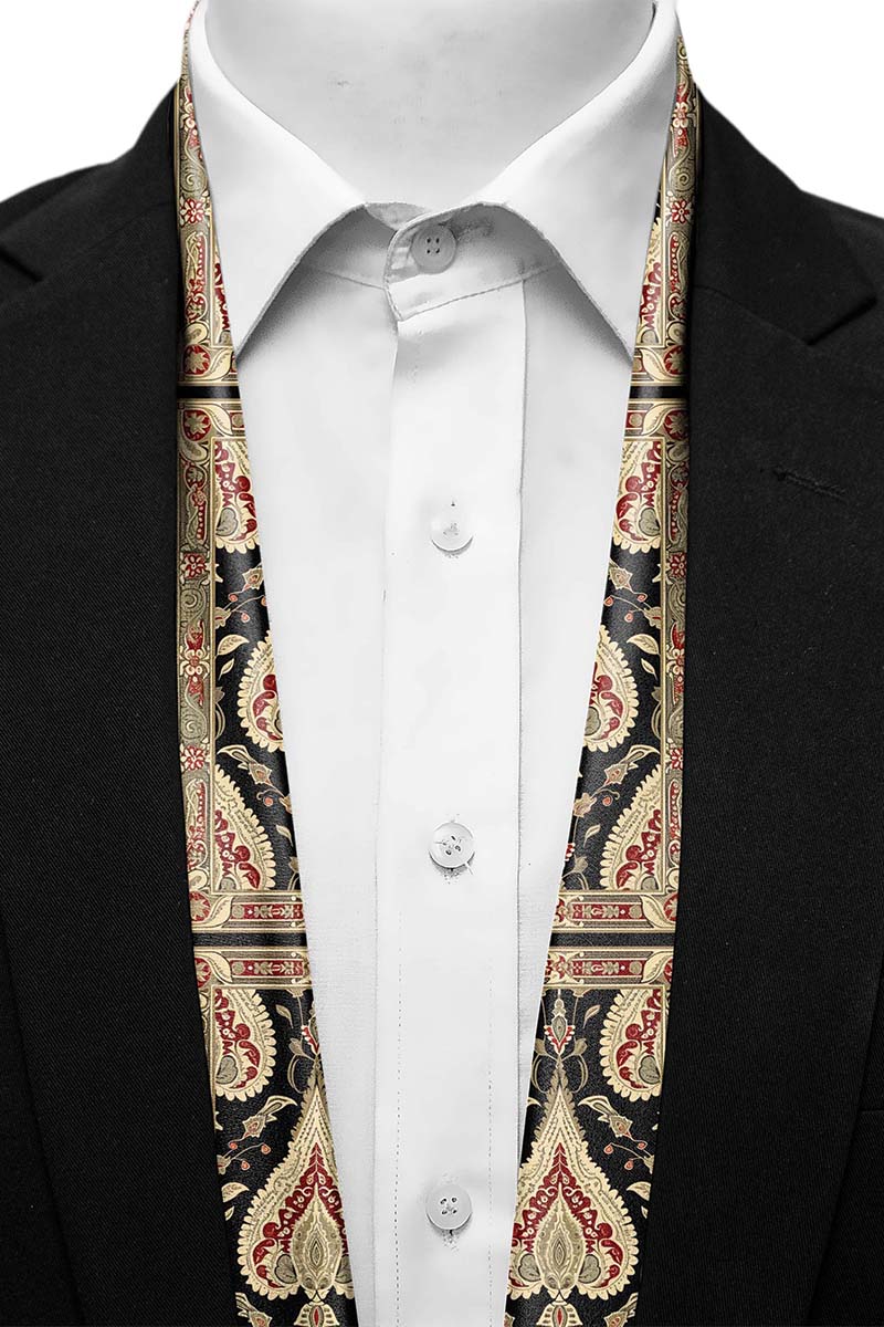 Black Wolf - IKAT ETHNIC MEN SCARF - BLACK - SILK - 1 Piece