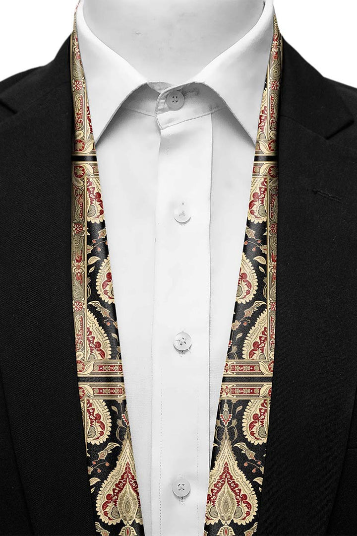 Black Wolf - IKAT ETHNIC MEN SCARF - BLACK - SILK - 1 Piece