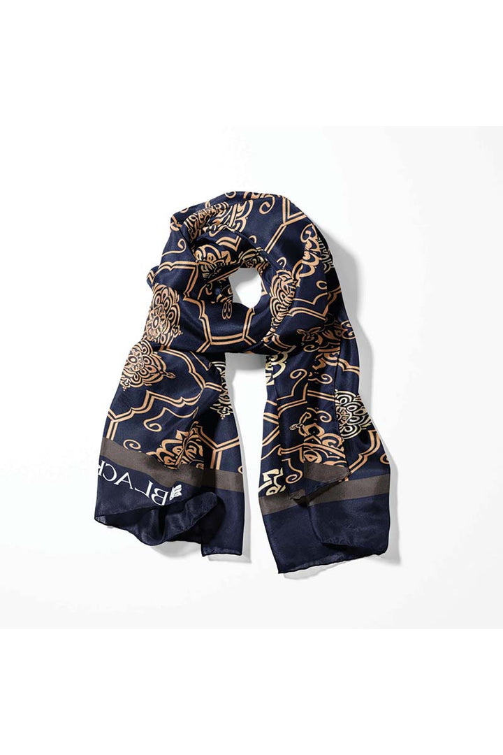 Black Wolf - LUXURY ROYAL PATTERN MEN SCARF - dark navy  blue - SILK - 1 Piece