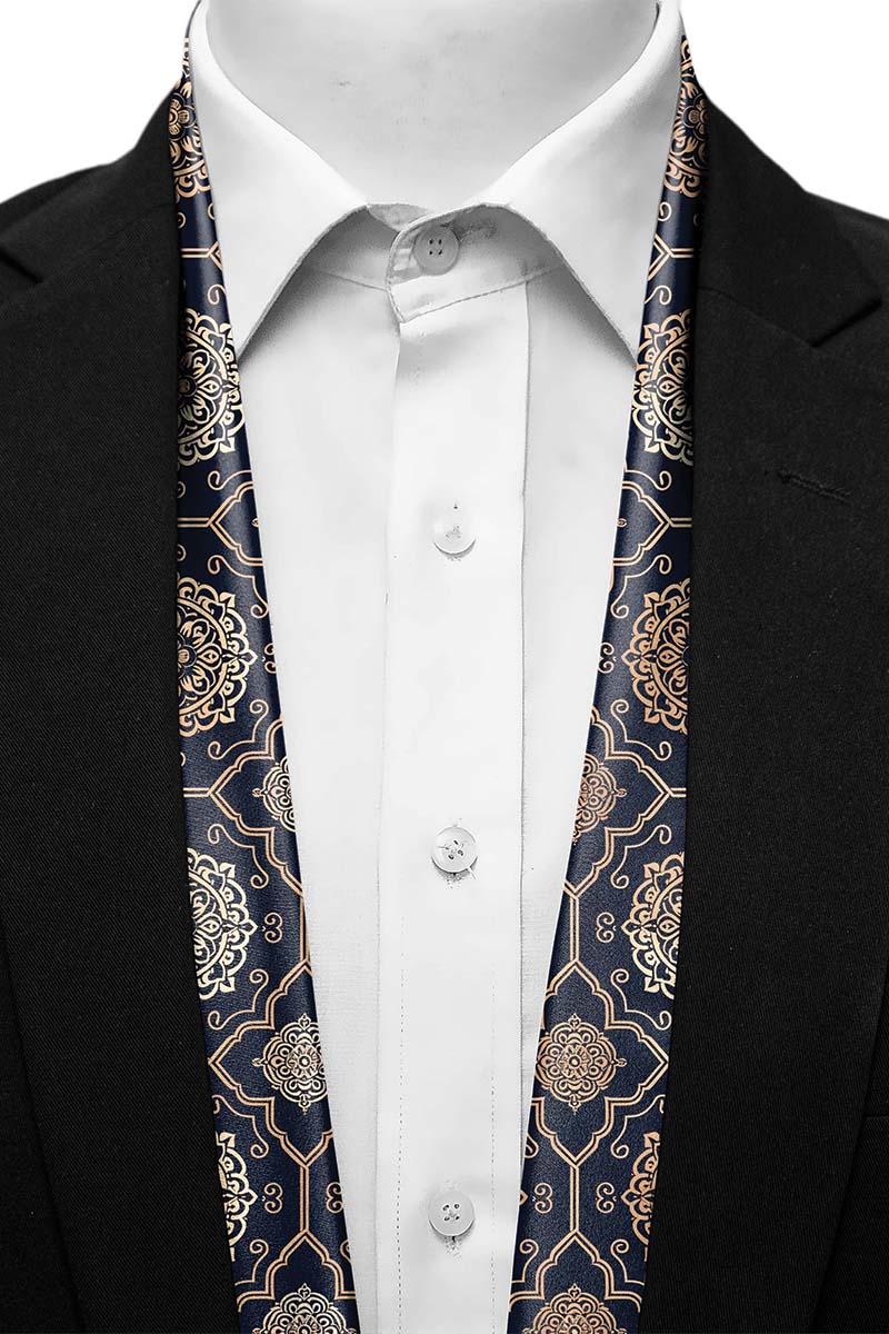 Black Wolf - LUXURY ROYAL PATTERN MEN SCARF - dark navy  blue - SILK - 1 Piece