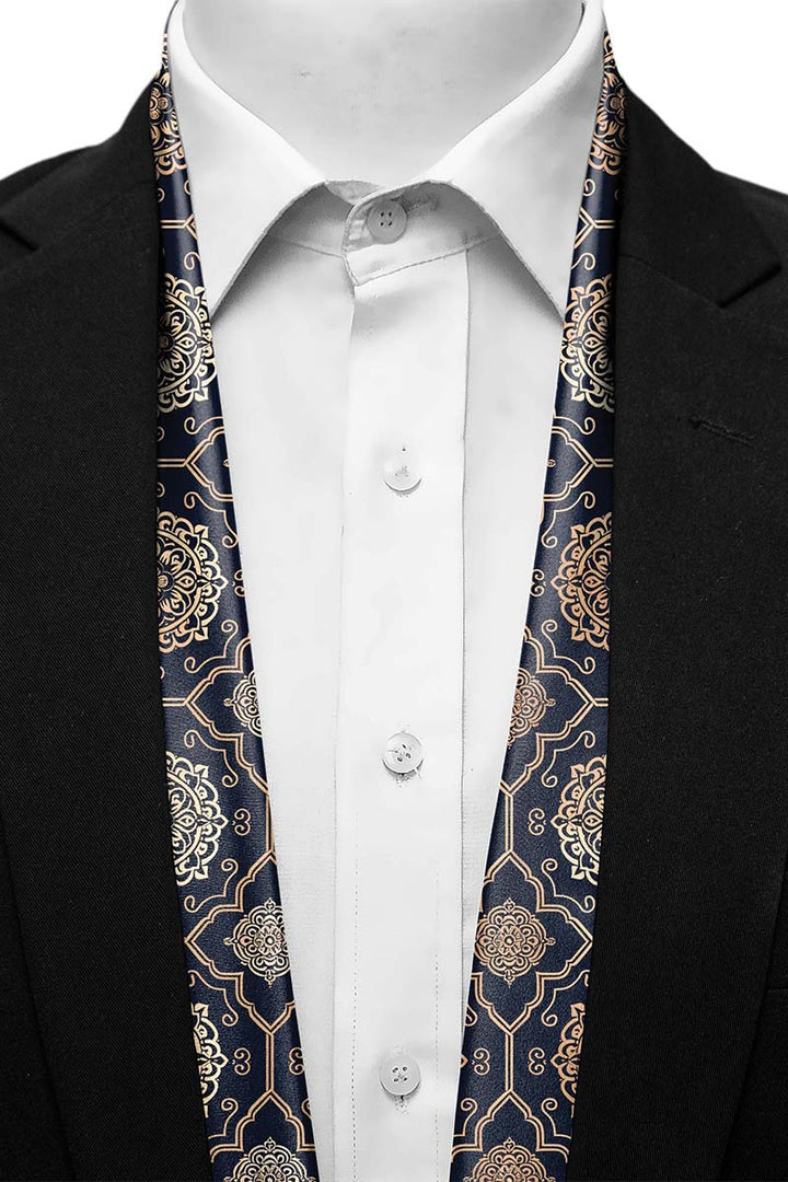Black Wolf - LUXURY ROYAL PATTERN MEN SCARF - dark navy  blue - SILK - 1 Piece