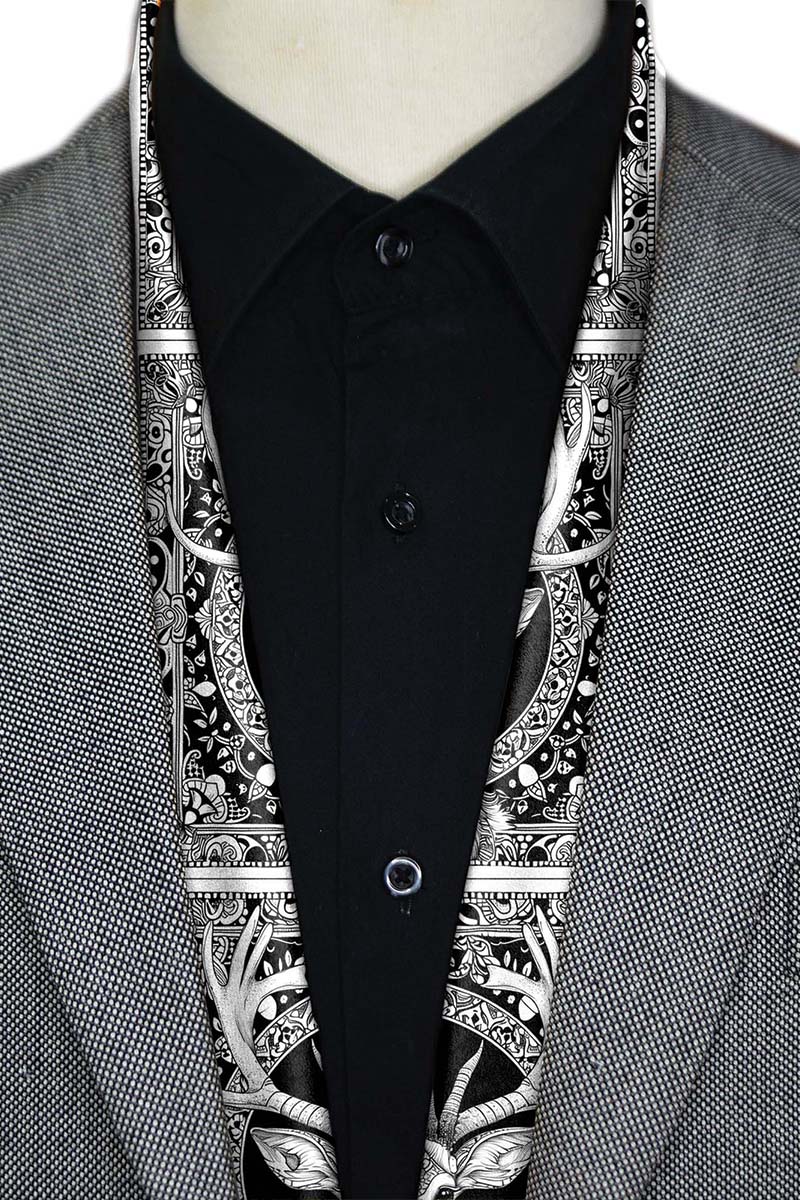 Black Wolf - DEER HEAD MEN SCARF - BLACK - SILK - 1 Piece