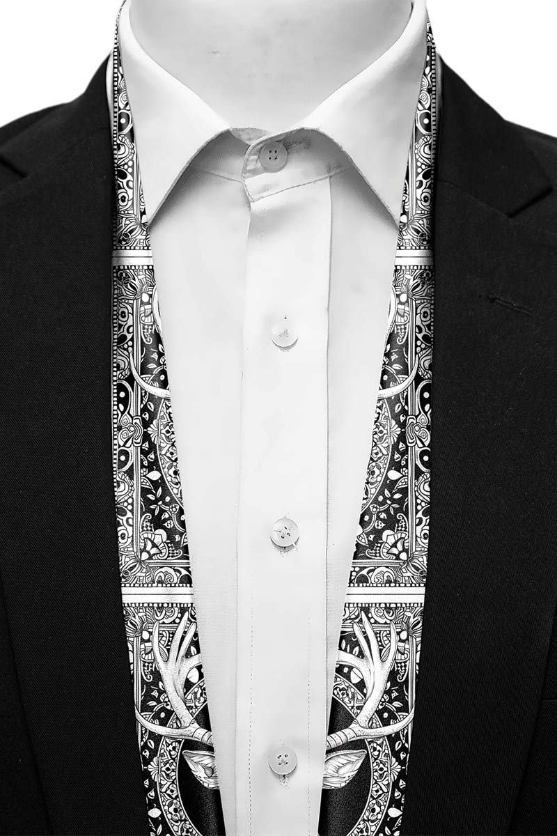 Black Wolf - DEER HEAD MEN SCARF - BLACK - SILK - 1 Piece