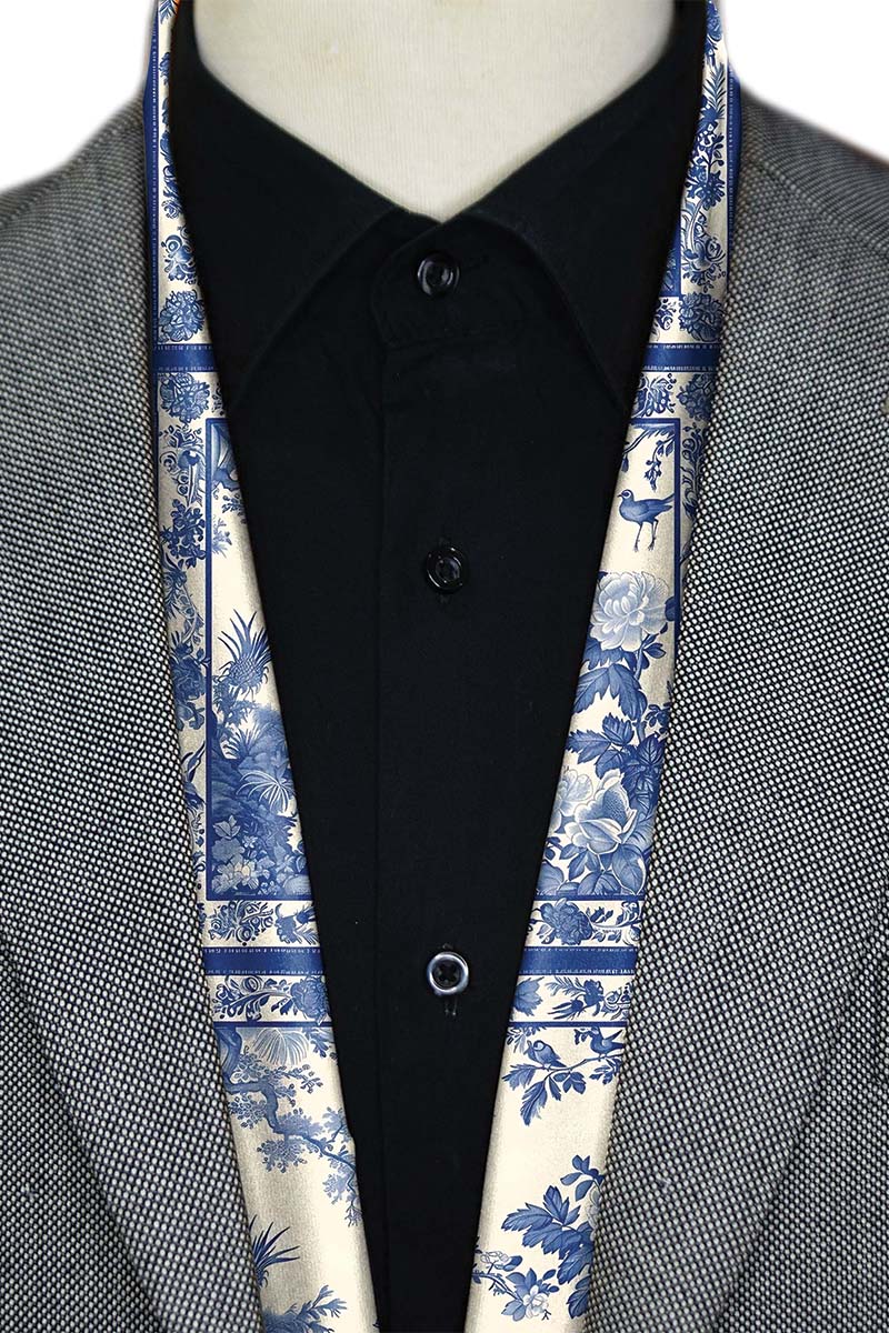 Black Wolf - TRADITIONAL CHINESE MEN SCARF - WHITE - SILK - 1 Piece