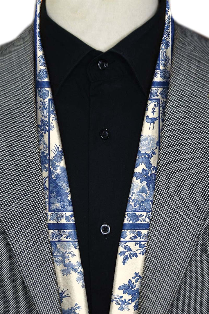 Black Wolf - TRADITIONAL CHINESE MEN SCARF - WHITE - SILK - 1 Piece