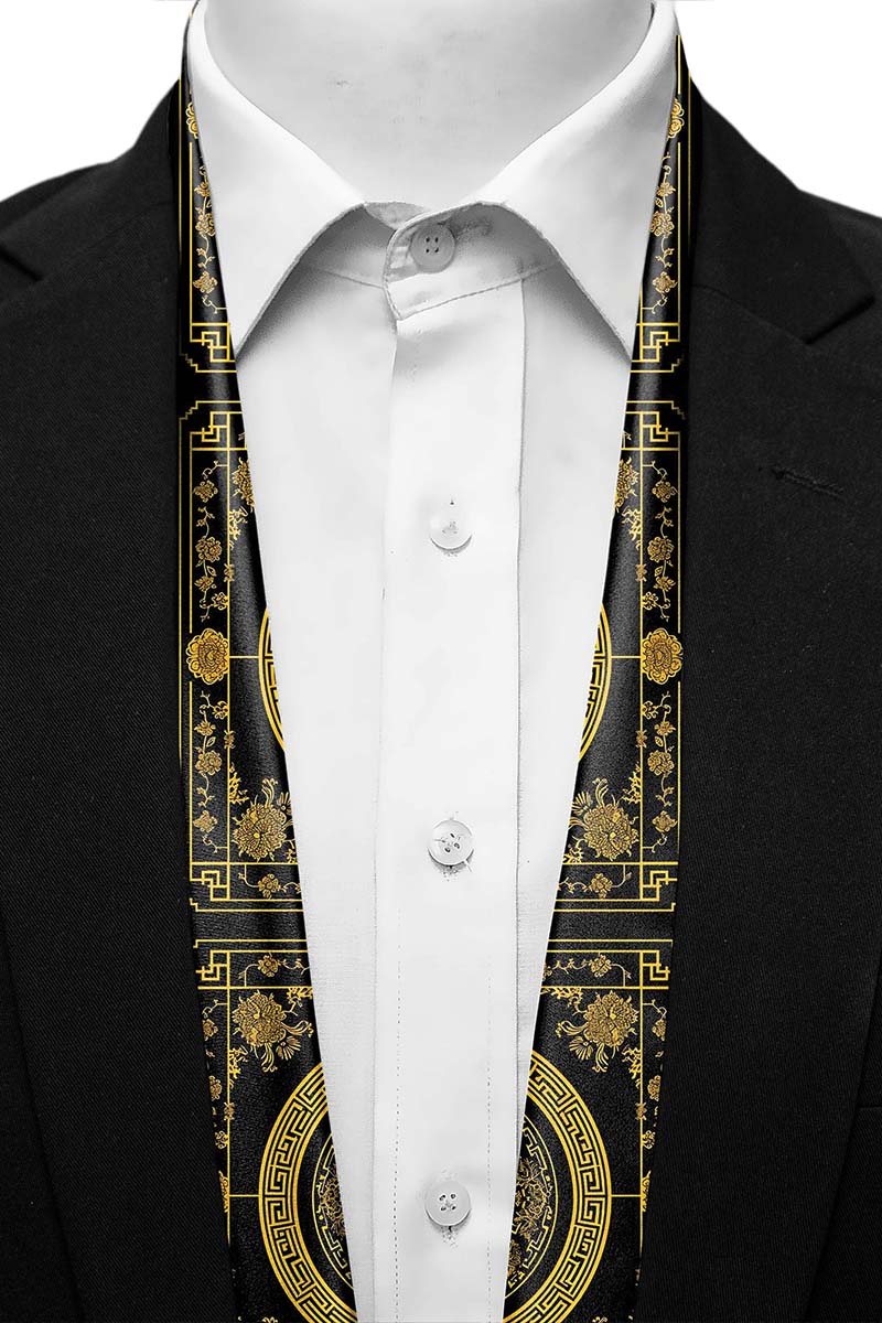 Black Wolf - GOLDEN BAROQUE MEN SCARF - BLACK - SILK - 1 Piece