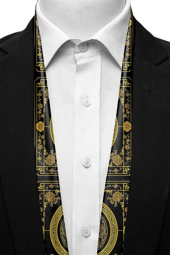 Black Wolf - GOLDEN BAROQUE MEN SCARF - BLACK - SILK - 1 Piece