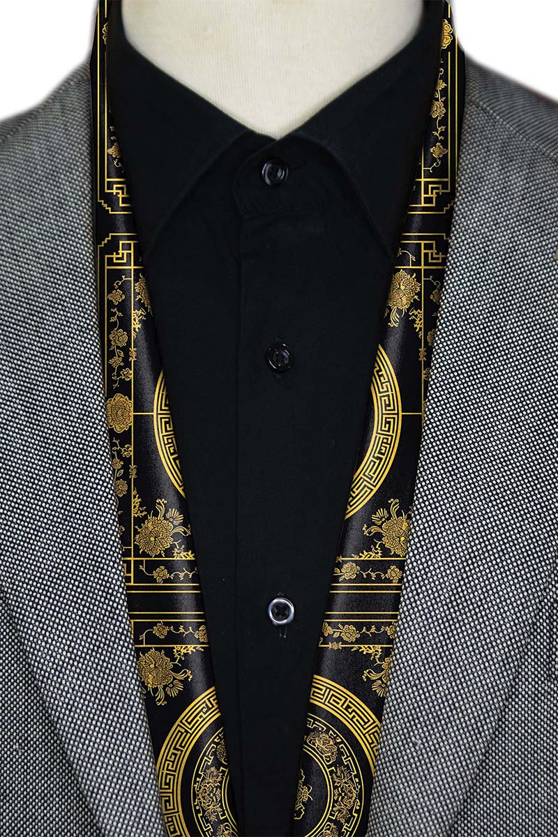 Black Wolf - GOLDEN BAROQUE MEN SCARF - BLACK - SILK - 1 Piece