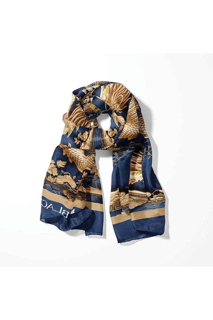 Black Wolf - GOLD DRAGON MEN SCARF - DARK BLUE - SILK - 1 Piece