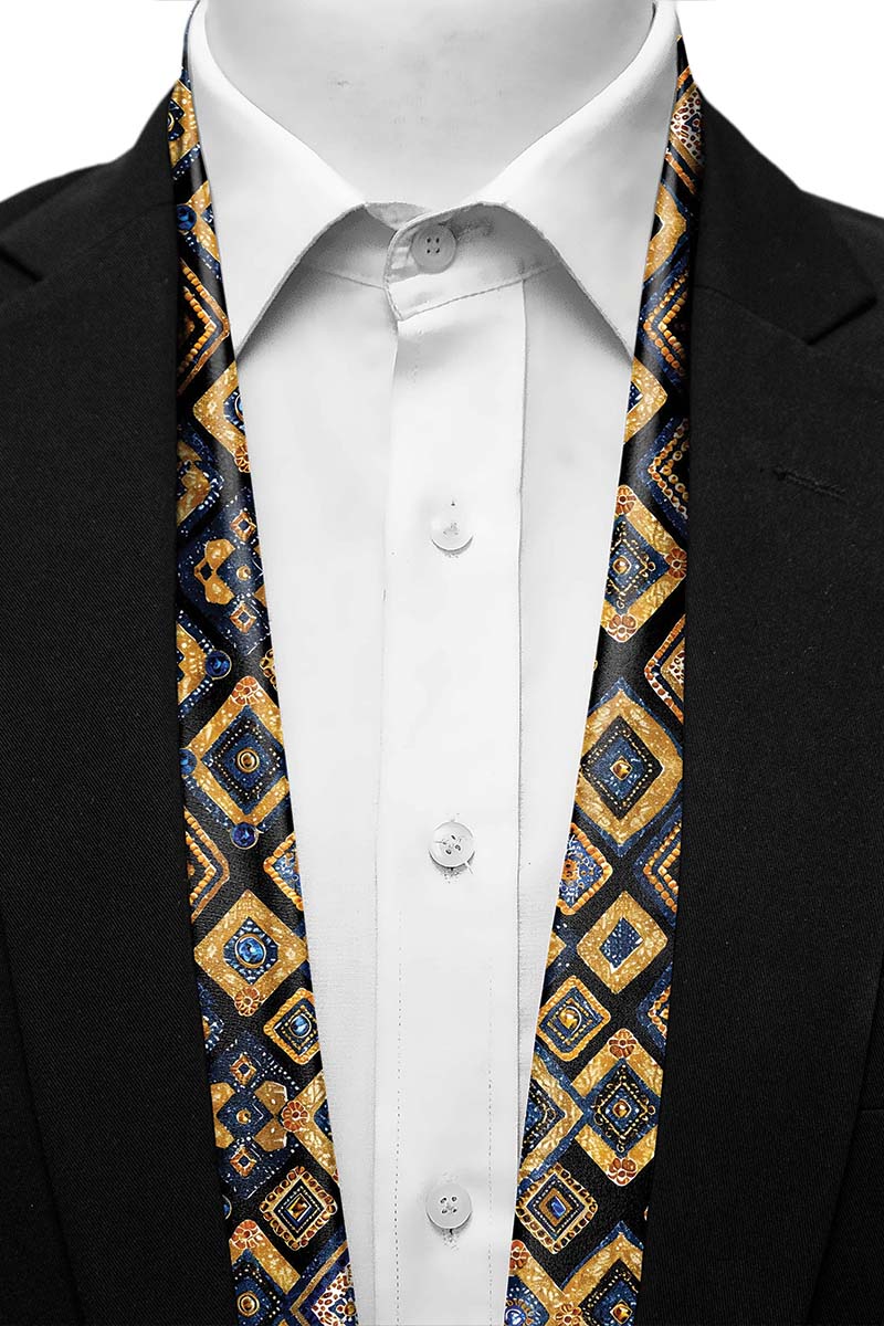 Black Wolf - GEOMETRIC ETHNIC MEN SCARF - BLACK - SILK - 1 Piece