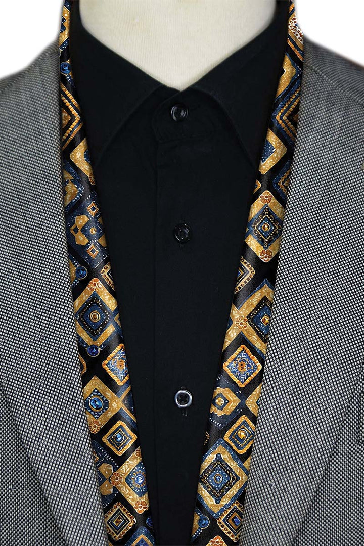 Black Wolf - GEOMETRIC ETHNIC MEN SCARF - BLACK - SILK - 1 Piece