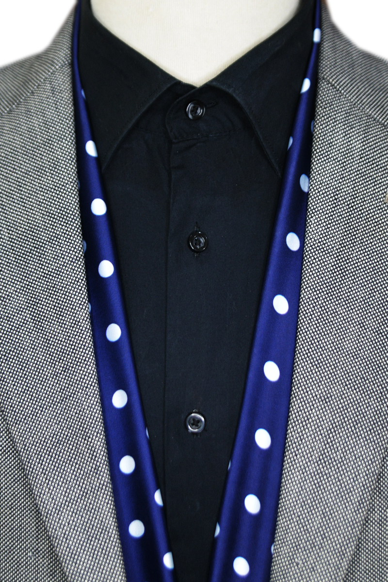 Black Wolf - SMALL BLUE POLKA DOTS SCARF - blue - SILK - 1 Piece