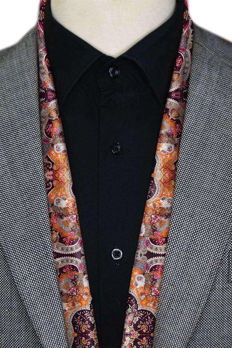 Black Wolf - ORNAMENTAL PAISLEY MEN SCARF -  Deep Coffee - SILK - 1 Piece