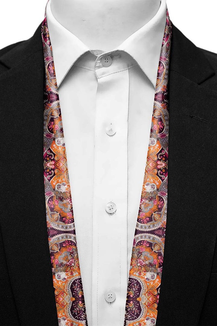 Black Wolf - ORNAMENTAL PAISLEY MEN SCARF -  Deep Coffee - SILK - 1 Piece