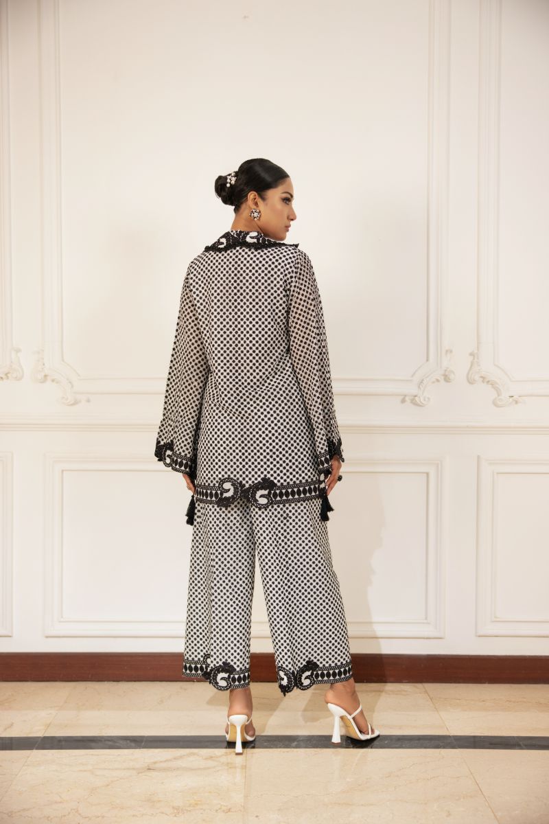 Shehrnaz - Azra - SHK-1486 - Off-White & Black - Pure Chiffon - Coord Set - 2 Piece