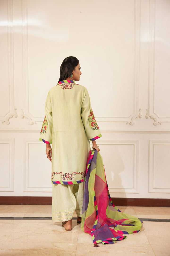 Shehrnaz - Vana - SHK-1490 - Pistachio green - Cotton net - Kurta Set 3 Pcs - 3 Piece