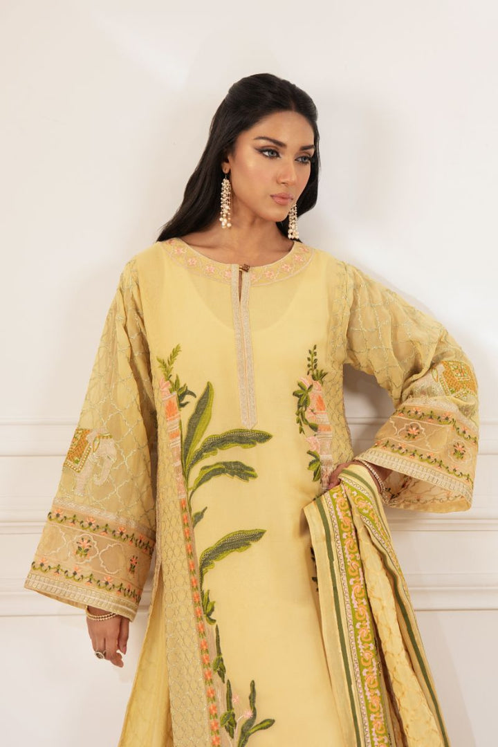 Shehrnaz - Liora - SHK-1496 - Yellow - Pure Chiffon - Long Shirts - 3 Piece