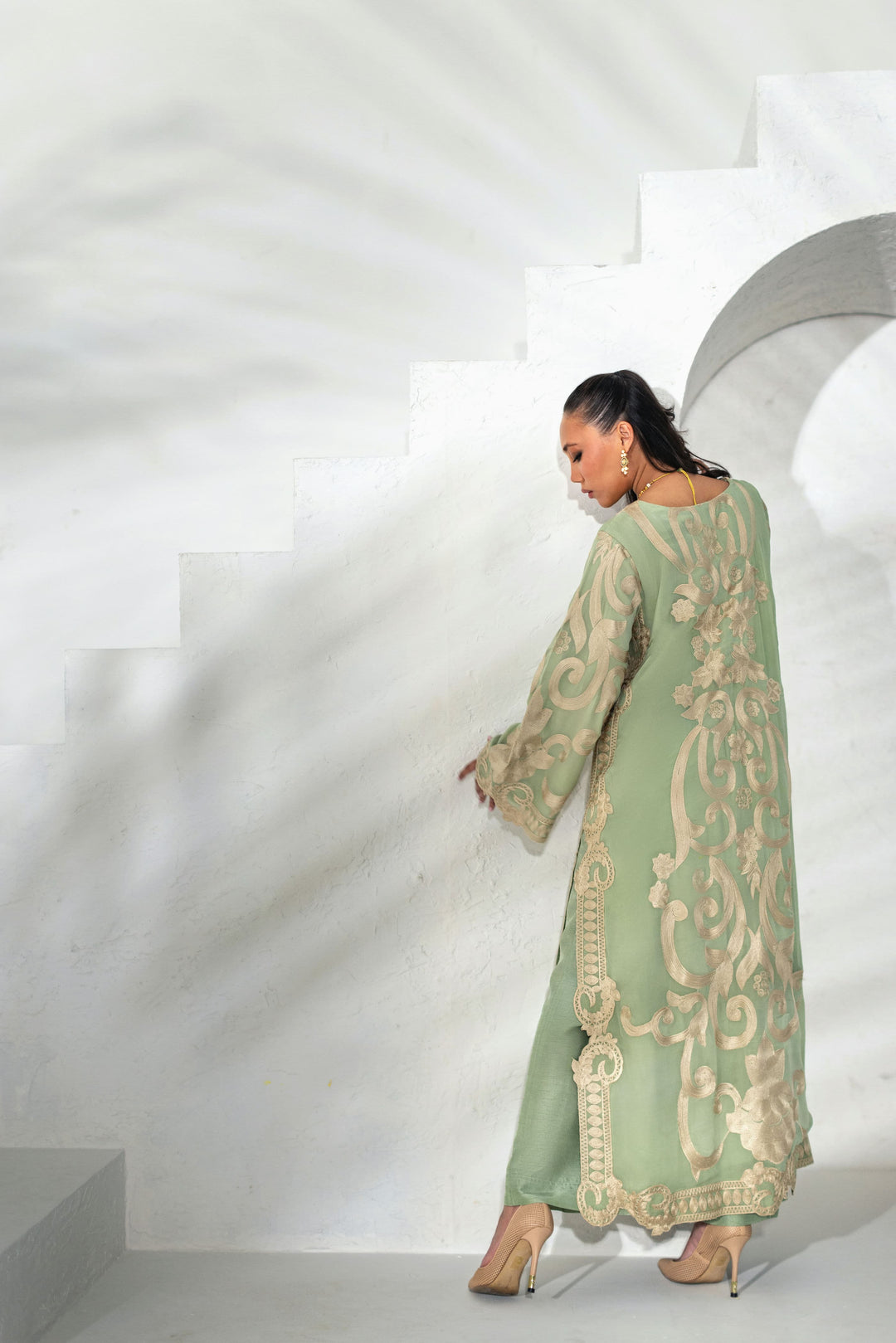 Shehrnaz - Sage Green Heavy Embroidered Scalloped Suit - Mint - 3 Piece - Studio by TCS