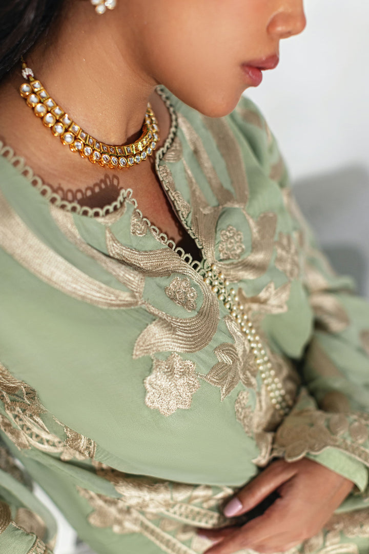 Shehrnaz - Sage Green Heavy Embroidered Scalloped Suit - Mint - 3 Piece - Studio by TCS