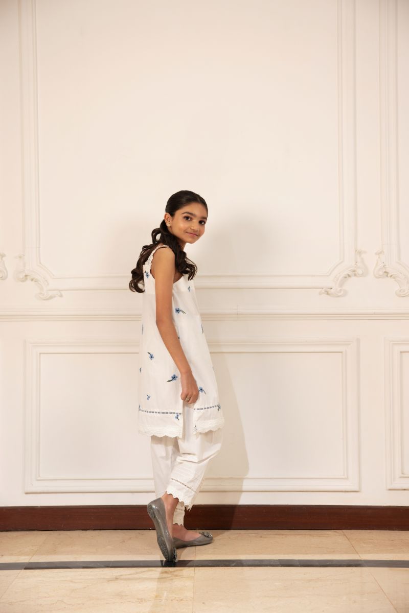 Shehrnaz - Eshalin - SHKK-1505 - White & Blue - embroidered cotton - 2 Piece