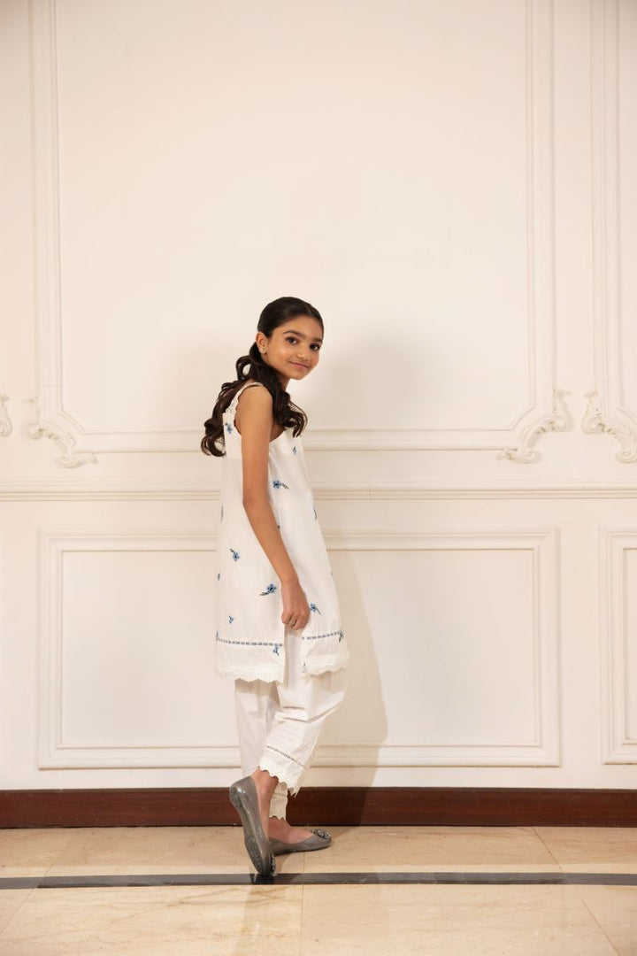 Shehrnaz - Eshalin - SHKK-1505 - White & Blue - embroidered cotton - 2 Piece