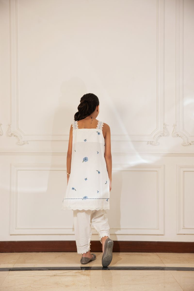 Shehrnaz - Eshalin - SHKK-1505 - White & Blue - embroidered cotton - 2 Piece