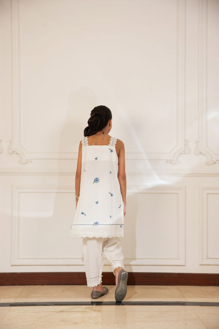 Shehrnaz - Eshalin - SHKK-1505 - White & Blue - embroidered cotton - 2 Piece