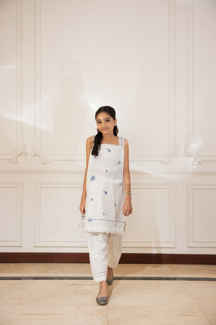 Shehrnaz - Eshalin - SHKK-1505 - White & Blue - embroidered cotton - 2 Piece