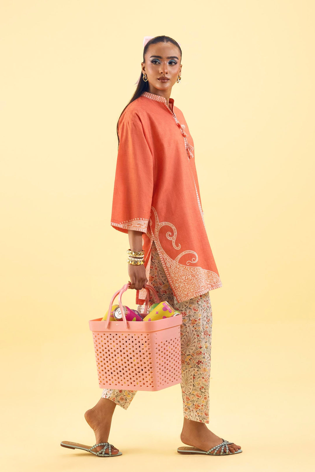 Sana Safinaz Stitched Printed Dobby Suit Rust 2 Piece
