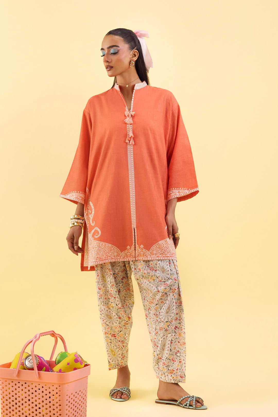Sana Safinaz Stitched Printed Dobby Suit Rust 2 Piece