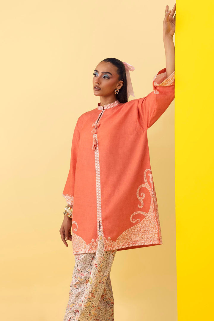 Sana Safinaz Stitched Printed Dobby Suit Rust 2 Piece
