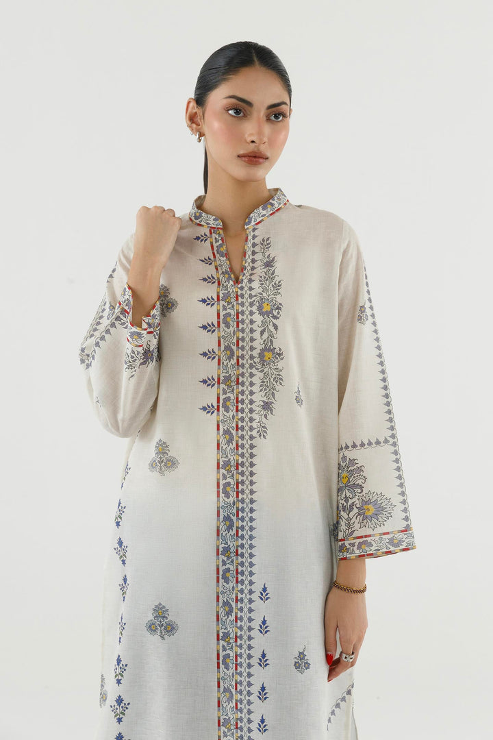 Sana Safinaz Stitched Printed Dobby Suit Off White 2 Piece