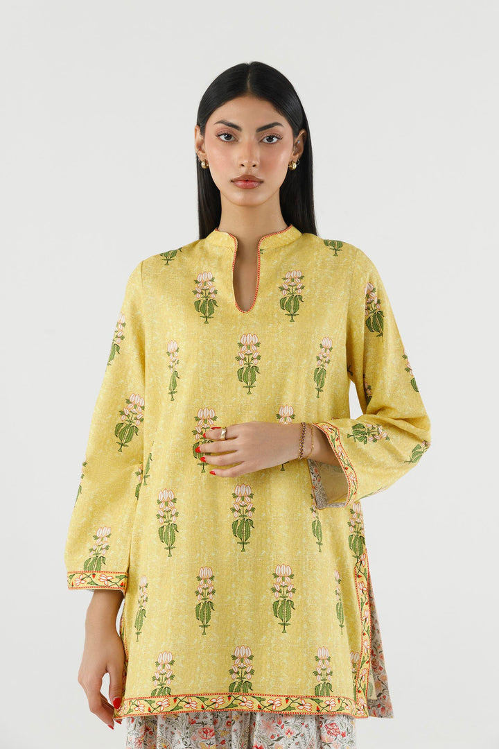 Sana Safinaz Stitched Printed Dobby Suit Mustard 2 Piece