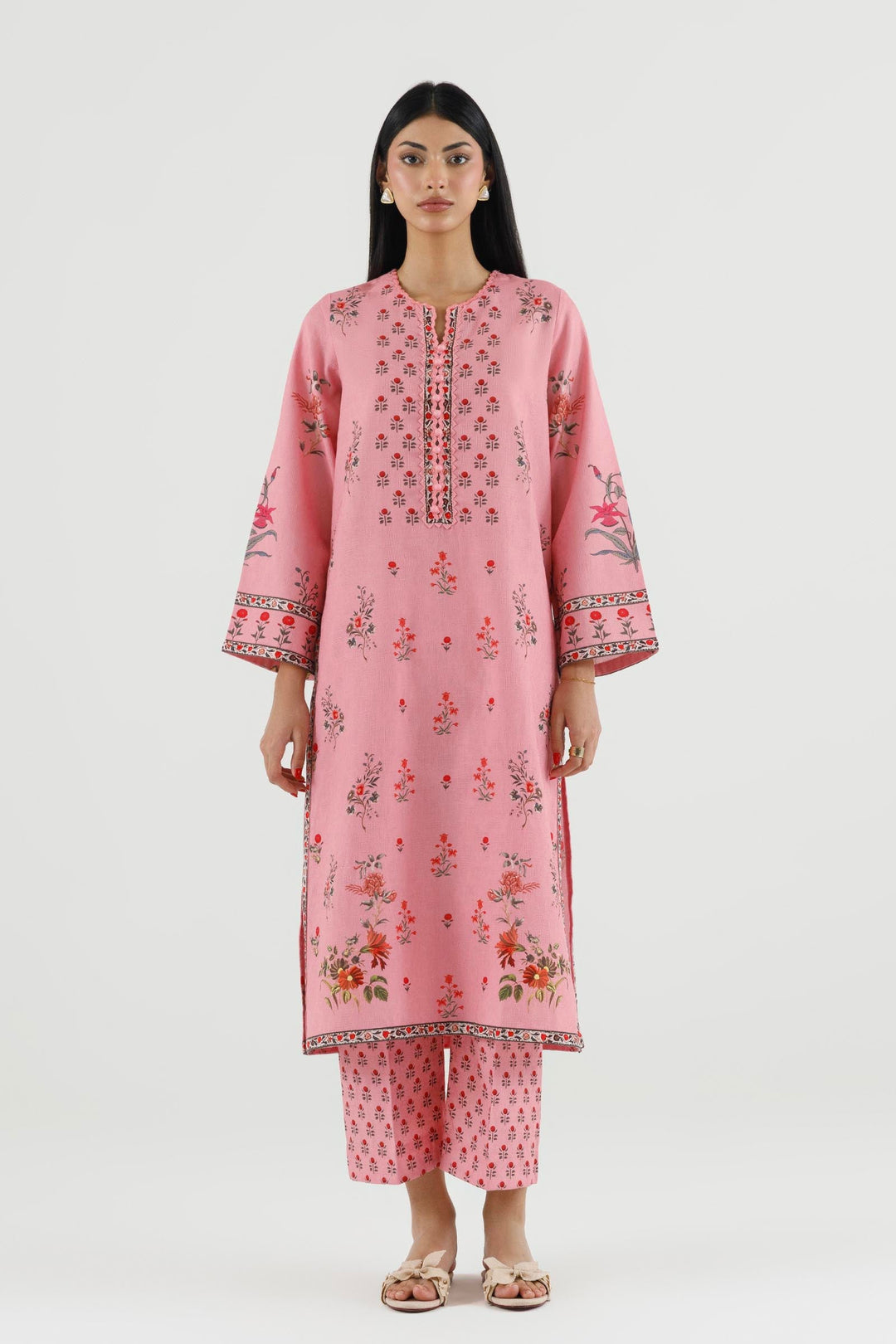 Sana Safinaz Stitched Printed Dobby Suit Pink 2 Piece
