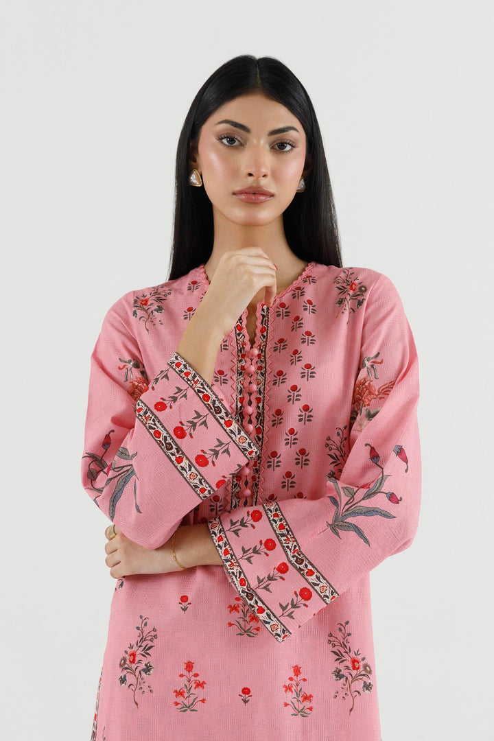 Sana Safinaz Stitched Printed Dobby Suit Pink 2 Piece