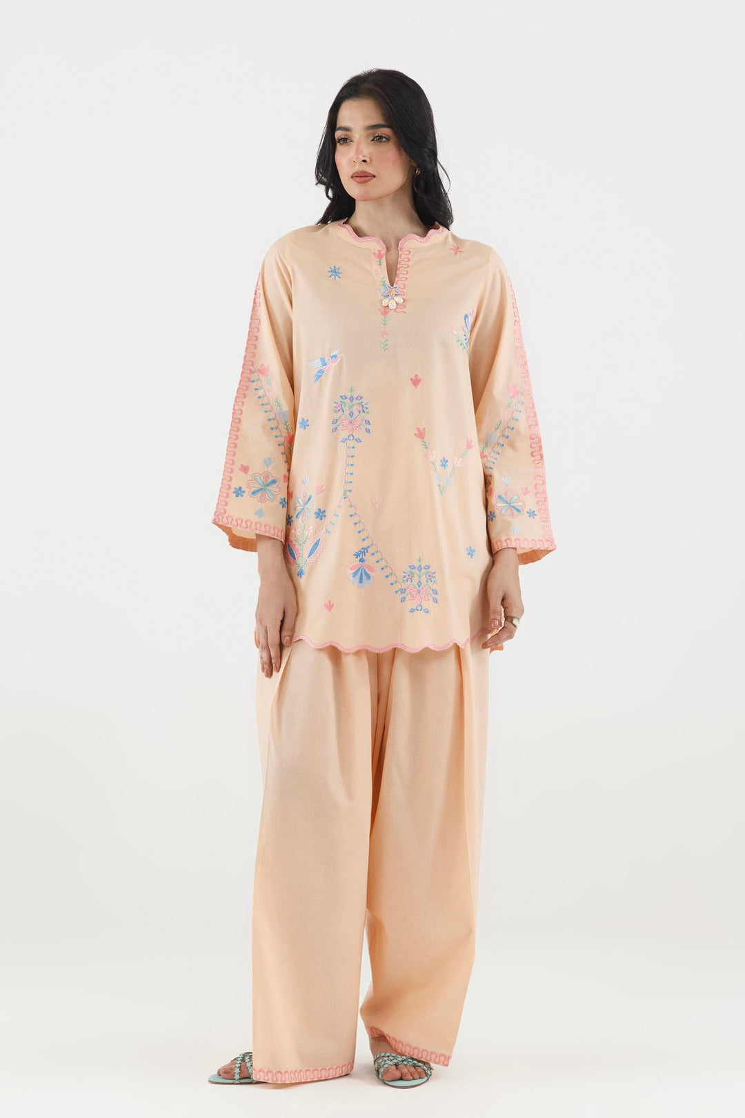 Sana Safinaz Stitched Embroidered Lawn Suit Peach 2 Piece