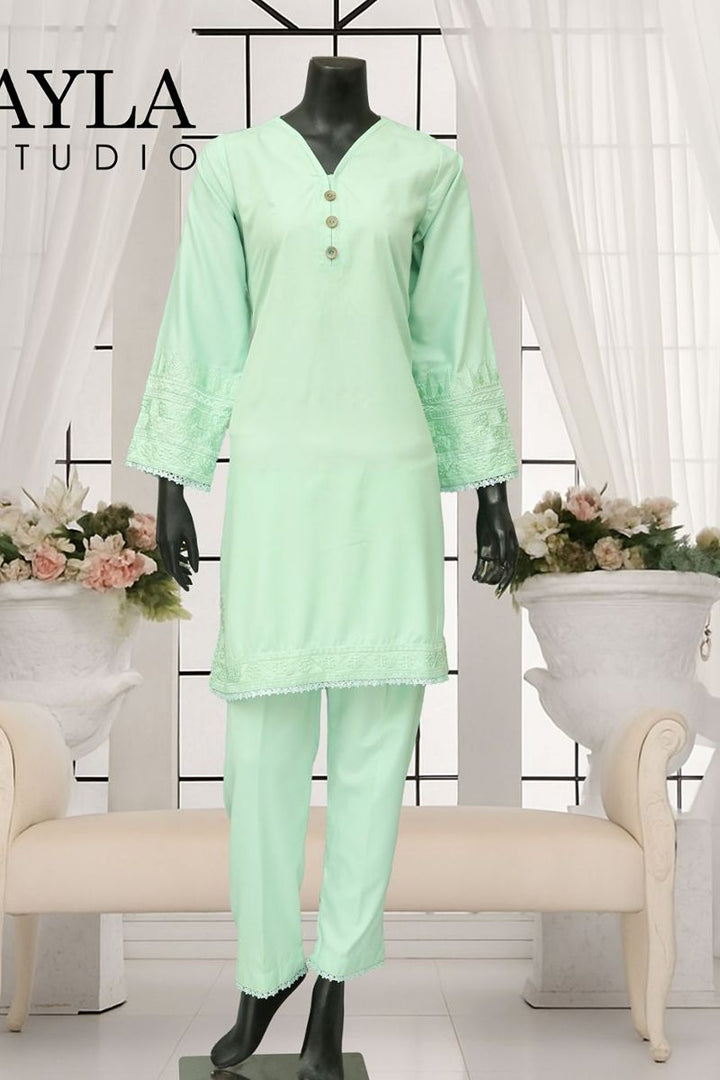 Ayla Studio - 2 pcs solid embroidery - SABZ-SITARA - MINT GREEN - Wash & Wear